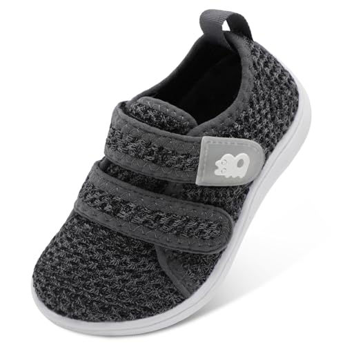 Besroad Toddler Shoes Boys Girls Wide Barefoot Shoes Kids Zero Drop Casual Sneakers Breathable Non-Slip Sneakers for Walking Play School Tennis Dark Grey 6 Toddler