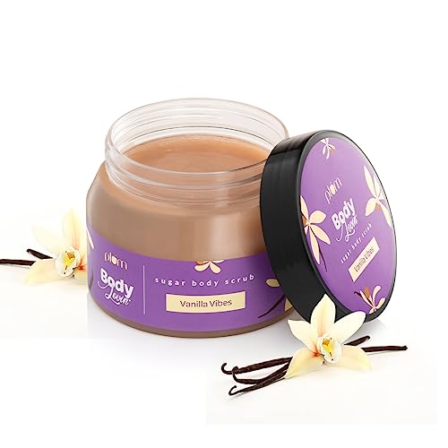 Plum Vanilla Exfoliating Body Scrub With Shea Butter, Kokum Butter, Argon Oil & Brazil Nut Oil, For Strawberry Legs Treatment, Moisturise & Tan Removal, Skin Brightening Body Scrub, 7 Oz