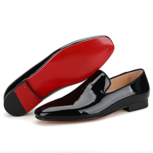 FERUCCI Men Square Toe Plain Black Leather Slippers Loafers Flats Prom Wedding Shoes3