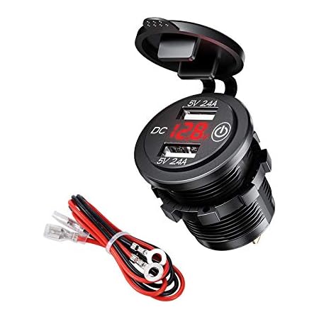 Amazon Ygl スイッチ付き防水デュアルusb車の充電器 車 海兵隊員 ボート オートバイ トラックなどのためのledデジタル電圧計付き12v 24v Usbコンセント2 4aおよび2 4a 赤 バイク用シガーソケット 車 バイク