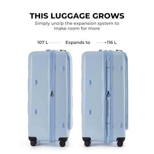 Image of MOKOBARA The Em Access Trunk Large Luggage | Expandable Polycarbonate 8 Wheel Trolly Hardsided Suitcase with Built in TSA Lock Travel Suitcase (Shy Blue)