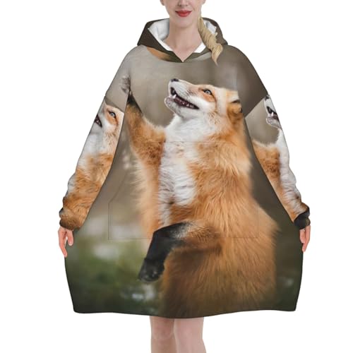 Couverture à capuche portable flanelle renard adulte pour vêtement de nuit