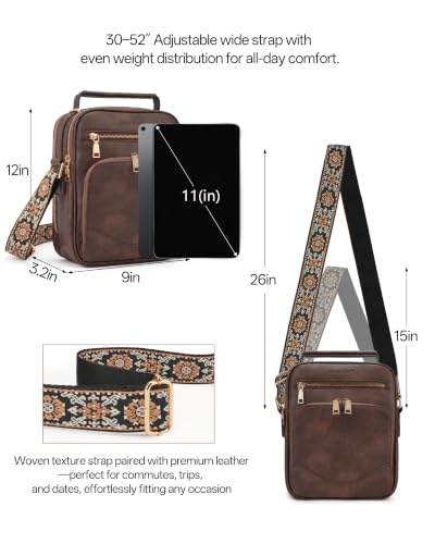 Image of Large Crossbody Bags for Women,Boho Strap Vegan Leather Purse | Built-in Wallet RFID Womens Crossbody Purse,Structured, Multi Pockets, Versatile Shoulder Bag for Travel,commuting,daily