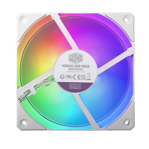 Cooler Master Mobius 120P ARGB White Ventilateur pour Radiateur - Design Ring Blade (PWM), Roulement à Boucle Dynamique (max. 75.2CFM, 3.63 mmH2O, 30dBA), Cadre Chanfreiné Air-Focus, ARGB Gen 2