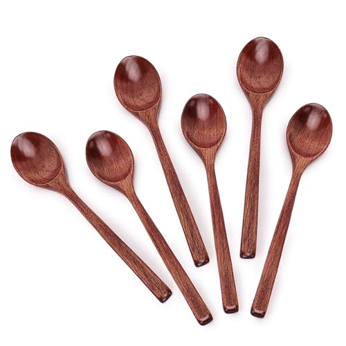 Image of 6pcs 9in Wooden Spoons, Soup Spoons Set, Long Handle Wooden Utensils | for Cooking, Tasting, Serving, Stirring and Mixing (6pcs 9in)