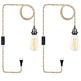 Plug in Pendant Light, Industrial Hanging Light with Plug in Cord Hemp Rope On/Off Switch Farmhouse Pendant Light with Plug in Cord, Vintage Pendant Light Fixture, Hanging Lamps for Dining Room