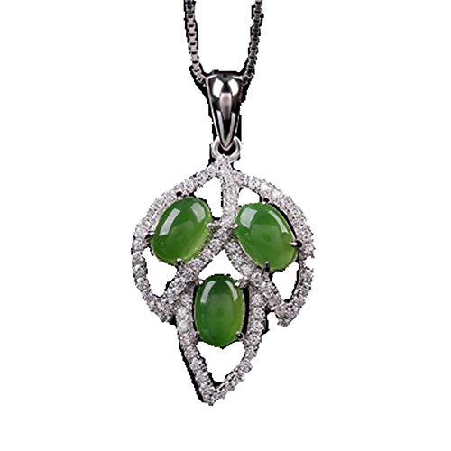 Collier en argent 925 avec pendentif en jaspe de Hotan véritable pour femme