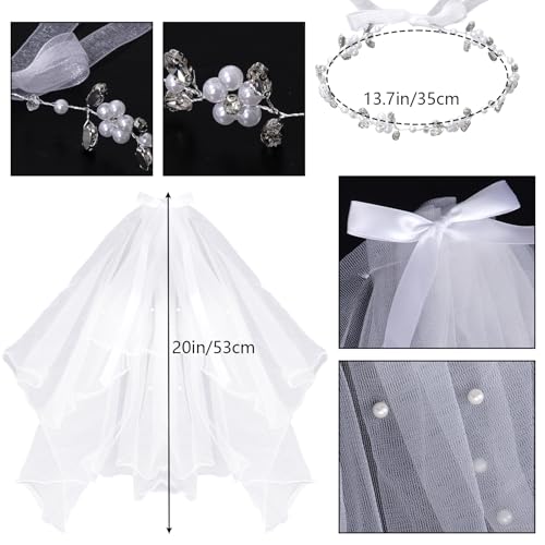 Lystaii 7 Pcs Girls First Communion Veils Set First Holy Communion Floral Crown White Wreath Bow Veil Gloves Sock Pearl Necklace Bracelet Earring Accessories for Wedding2