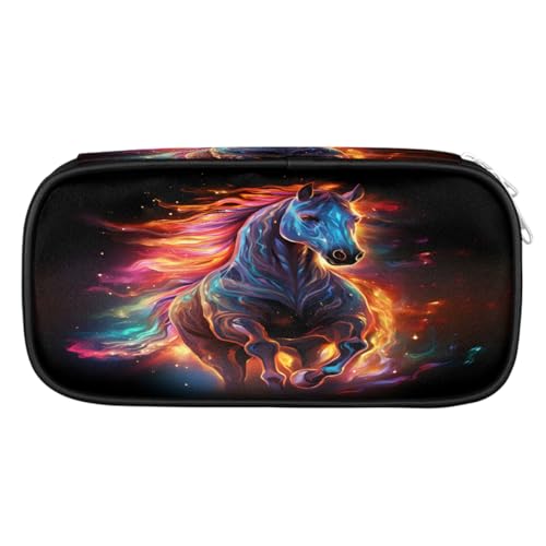 Image of Glowing Horse Big Capacity Pencil Case Pencil Pouch with Zipper, Pen Marker Stationery Bag Art Supply Storage Organizer Box Portable Stationery Storage Bag Pen Holder for Boys Girls
