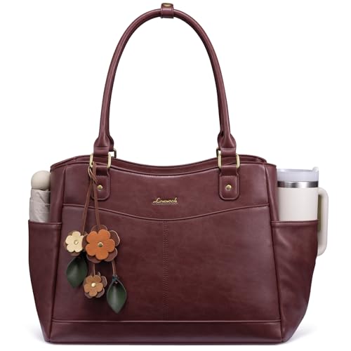Image of LOVEVOOK Laptop Bag for Women, Original Vintage Work Tote Bag Computer Office Teacher Bag with Flower Pendant