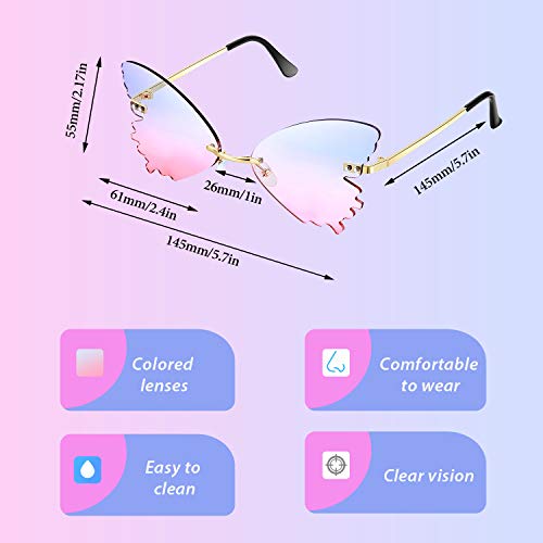 Weewooday 2 Pairs Butterfly Sunglasses Butterfly Rimless Sunglasses Butterfly Glasses Eyewear For Women Men (Red, Green) #TOP1