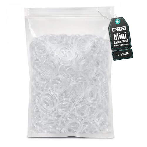 TYGA Store Pack of 1000 Mini Rubber Bands Soft Elastic Bands for Kids Hair, Braids Ponytail Hair, Pet Hairband Wedding Hairstyle and More (Clear)
