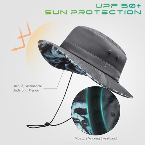 Image of UPF 50+ Foldable Sun Hat Patterned Under Brim Bucket Hats for Summer Hiking Fishing Beach Safari Men Women