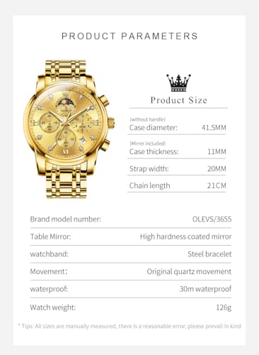 Image of OLEVS Chronograph Watches for Men Original Analog Quartz Black Stainless Steel Chain Luxury Dual Time Zone Moon Phase Date Waterproof Men's Wrist Watch