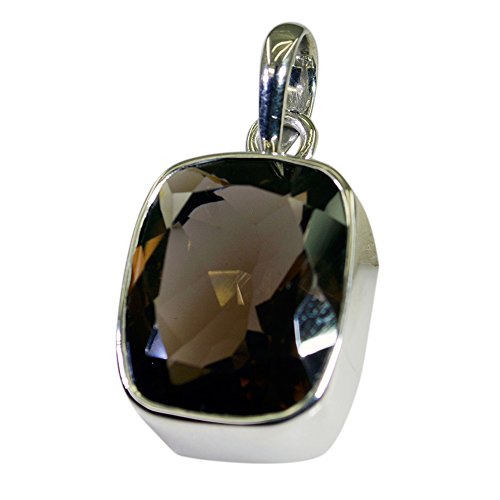Pendentif Argent Quartz Fumé pour Femmes en Argent Sterling 925 Carré Style Vintage
