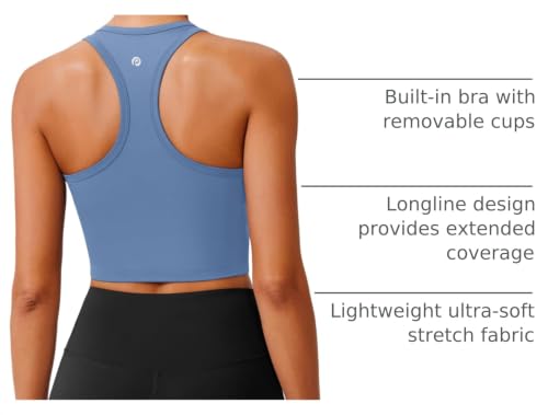 Image of PINSPARK Sports Bra Longline Racerback Tank Tops for Women Padded Workout Yoga Top