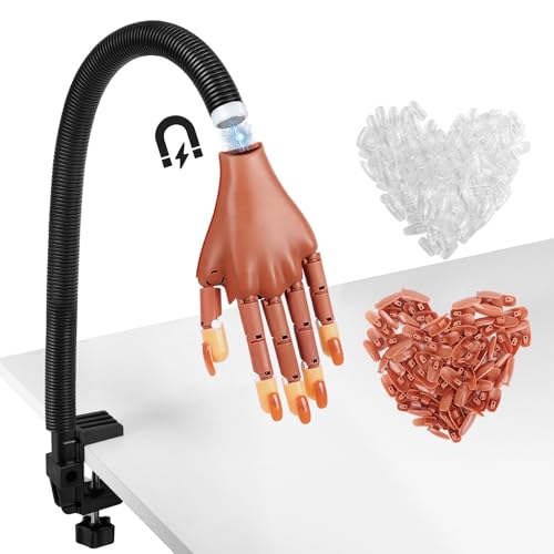 Magnetic Practice Hand for Acrylic Nails: Flexible Fake Nail Training Hand Practice - Manicure Hand Practice Kit for Beginners with 200PCS Nail Tips