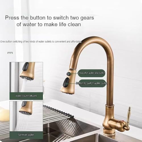 Robinet de cuisine copper rétro avec lavabo rétractable pratique - 3