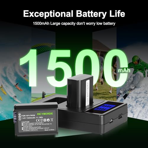 Image of 2 Pack NP-FW50 Battery with Dual Slot Charger for Sony A7 A7II A7RII A7SII A7S A7R A7R2 ZV-E10 A6500 A6400 A6300 A6000 NEX-3 NEX-5