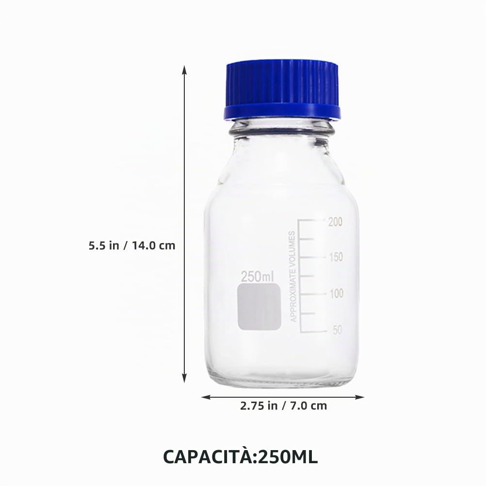 iplusmile Bottiglie Di Vetro Per Laboratorio: 250 Ml Bottiglie Graduati Con Tappo a Vite Set Di 6 Per Campionamento E Conservazione