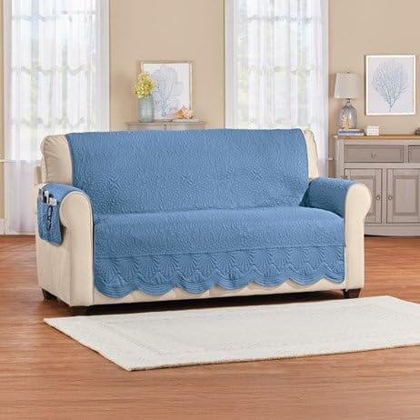 S M Ent. Textured Design Shell Edge Furniture Protector-Denim-Loveseat
