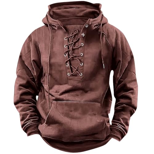 Tactical Hoodies for Men Lace Up Long Sleeve Military Hoodies with Pocket Casual Cargo Outdoor Hooded Sweatshirt