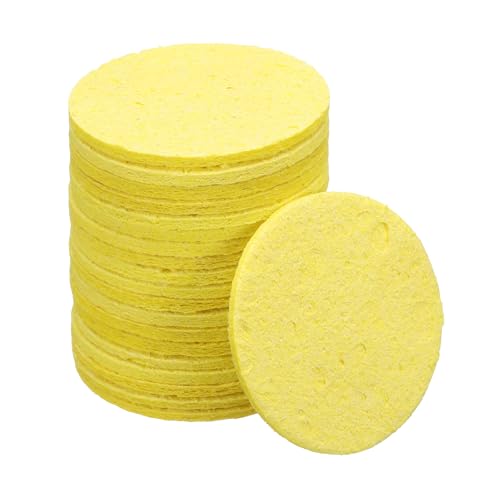 Image of uxcell Soldering Sponge 1.97 inch x 1.97 inch Round Sponge Replacement Welding Soldering Iron Tip Cleaning Pads Soldering Iron Special High Temperature Sponge Yellow 20pcs