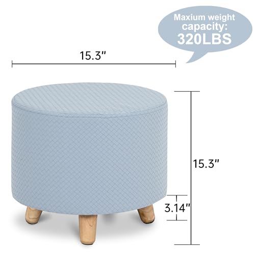 Xuperbonus Round Faux Leather Ottoman, Foot Rest With Two Blue Removable Covers,Circle Ottoman With Non-Slip Pads,Living Room,Makeup Chair For Vanity thumb #1