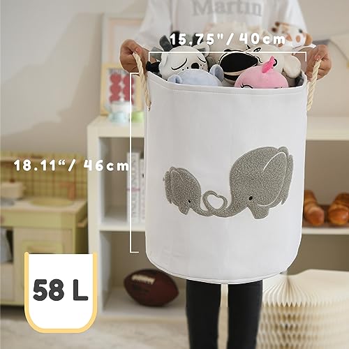 Image of Baby Hamper Extra Large Nursery Hamper, 58L Kids Toys Basket Laundry Basket for Baby's Dirty Clothes Collapsible Storage Basket Canvas Clothes Hamper Toy Box Dorm Room Essentials for College