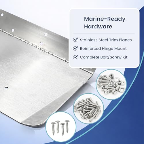 Image of 9 inch x 12 inch Standard Mount Electric Trim Tab Kit, | 12V(±3V) Boat Trim Tabs w /Double Rocker Switch,Stainless Steel Planes,Deutsch-Style Connectors for 16-25 ft Boats