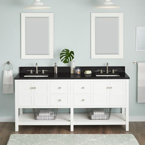 Signature Hardware 952444-RUMB Olsen 72" Double Vanity Set with Wood Cabinet, Quartz Vanity Top, and Rectangular Sinks - 1-1/2" Faucet Holes - Soft White/Carbon Black