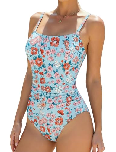 Image of Buauty Women's Swimsuit Square Neck Ruched Waist Bathing Suit Adjustable Straps Full Coverage