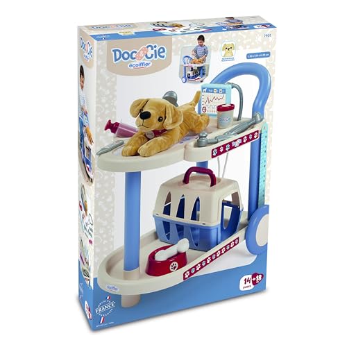 Jouets Ecoiffier - 1901 - Chariot Vétérinaire - Clinique Animaux Roulante + Accessoires - Jeu d'Imitation Vétérinaire - Dès 18 Mois - Fabriqué en France