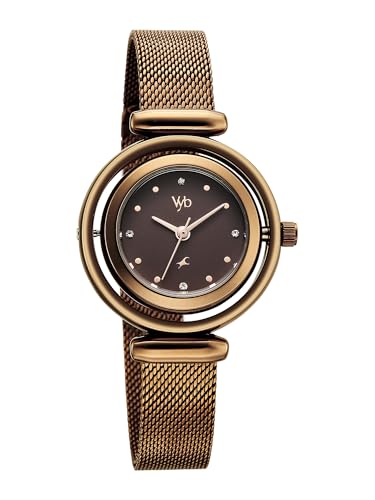Image of Fastrack Vyb Celeste with Quartz Analog Brown Dial Brown Stainless Steel Strap Watch for Girls - FV60118QM01W