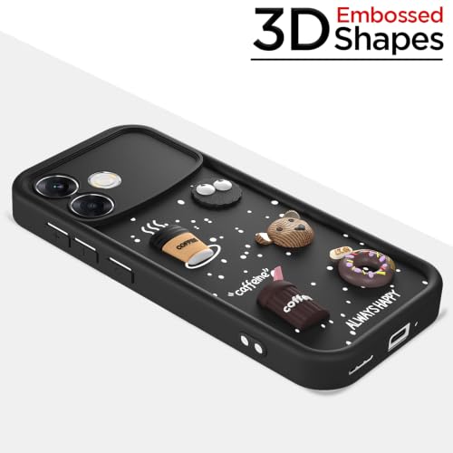 Image of Pikkme Back Cover for Oppo F33 Pro 5G | 3D Bear Silicone Cute & Fun Coffee Cartoon | Full Body Protection Bumper Case (Black)