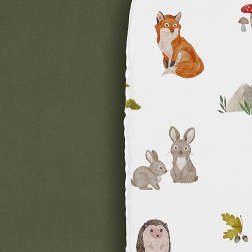 Image of Sweet Jojo Designs 2-Piece Baby Bassinet Sheets Set (Woodland Animals) for Girls /Boys, Infant Newborn Nursery, Oval, Rectangle & Hourglass Mattress (Gender Neutral, Forest Animal Friends, Watercolor)