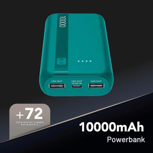 Cellularline Powerbank 10000 mAh mit USB-C In/Out + 2 USB-A-Anschlüssen – Mehrfachladung und LED-Anzeige – Grün – Ansicht 2