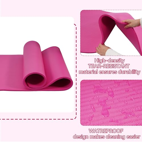 Fitvids 1/2-Inch Thick High Density Foam Exercise Yoga Mat with Carrying Strap, For Cushioning The Body Against Hard Floors, Pink by Fitvids - Image 3