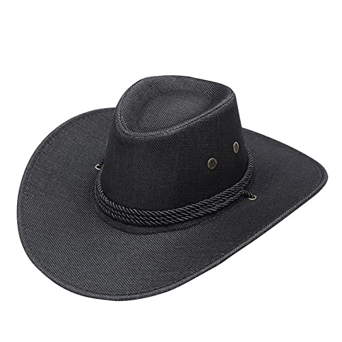 Egmy Adult Solid Casual Summer Western Fashion Cowboy Sun Hat Wide Brim Travel Sun Cap Foam Cowboy Hat (Black, One Size)