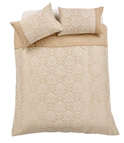 Olivia Rocco Savoy Jacquard Duvet Set Easy Care Double King Super King Size Quilt Covers & Pillowcases Bedding, Super King, Gold