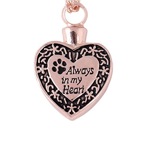 ManxiVoo “Always in My Heart”Dog Footprint Ashes Memorial Necklace Urn Cinerary Casket Cremation
