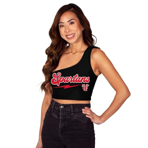 Lojobands Women's Tailgate Outfit College One Shoulder Top Tank Top Crop Top Made in USA One Size Fits Most (Tampa Spartans - Black)