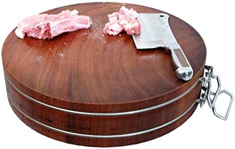 Reversible Iron Wood Cutting Board - Chopping Block with Stainless Steel Handle, Knife Friendly for Meat & Vegetables, Perfect for Home & Restaurant Use
