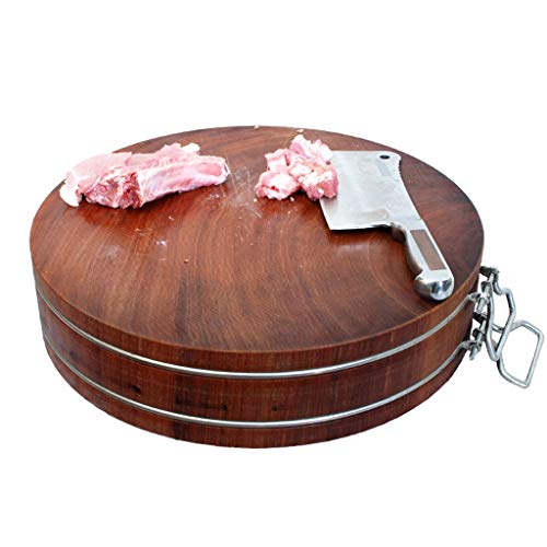 AOFCESQY Tabla de Cortar Tabla de Cortar de Madera de Hierro para Hotel o Cocina, Reversible, con Mango de Acero Inoxidable, Apta para Cuchillos, para Carne o Verduras, de Grosor Superior, 45 x 10 cm
