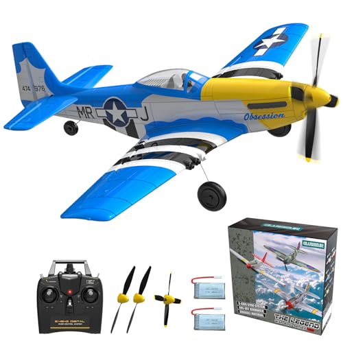 GLUISEUR RC Plane 4 Channel Remote Control Airplanes, 4-CH RC Airplane Ready to Fly P51 Mustang...