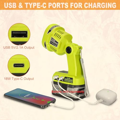 Image of Cordless LED Work Light for Ryobi One 18V Battery 1120LM LED Outdoor Spotlight Flashlight with Red&White 4 Modes, Pivoting Head for Jobsite, Handheld Spot Light for Outdoor(No Battery)