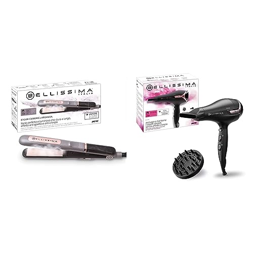 Bellissima Imetec Steam Ceramic e Argan Oil, Piastra Lisciante a Vapore & Imetec Asciugacapelli K9 2300 Asciuga e Mantiene Idratati i Capelli senza Effetto Crespo