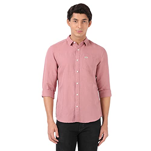 Image of Wrangler Men Dusky Pink Solid Regular FiT-Shirt