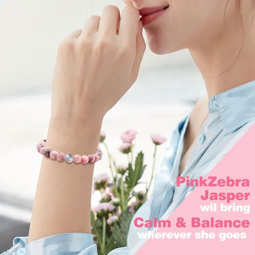 Daughter Gifts from Mom Daughter Bracelet, Pink Natural Stone and Love Moonstone Bracelet for Teen Girls Graduation Comfirmation Birthday Gifts4