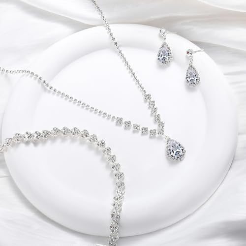 Remuuly 6 Pcs Bridesmaid Jewelry Sets for Wedding Rhinestone/Pearl Earrings Necklace Bracelet with Card for Wedding Proposal3